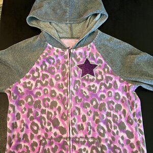 Justice, kids, cheetah print, purple/gray zip up sweatshirt, size 20